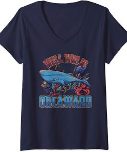 Womens Blue Whale Orca Dolphin Ocean Fish Sea Life V-Neck T-Shirt