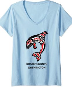 Womens Kitsap County WA Native American Indian Orca Killer Whale V-Neck T-Shirt